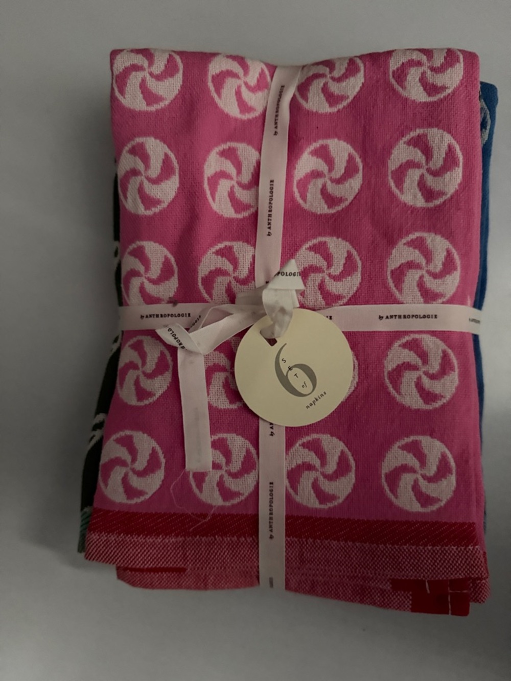 NWT Anthropologie Multi Color with White Swirl Tea Towels. Set of six.